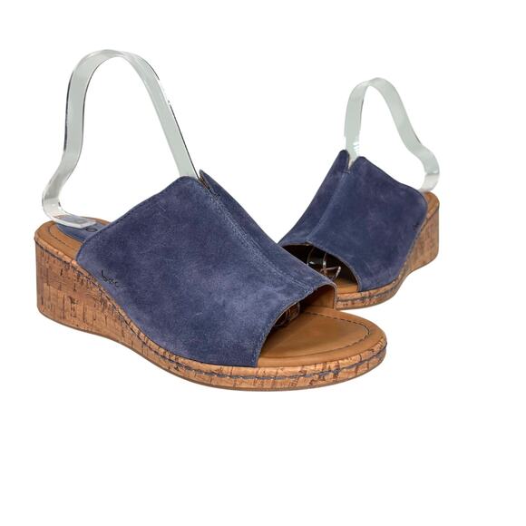 Boc Blue Suede Cork Wedge Sandals 9 - Picture 1 of 11